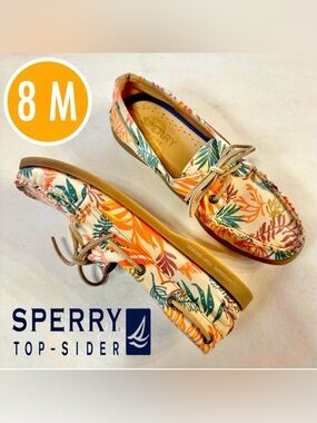 SPERRY TOPSIDER Seaweed Sand Tropical Print Canvas Boat Shoes (8M)